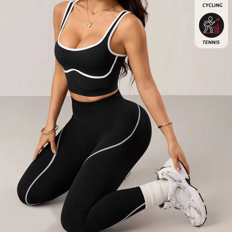 🔥 50% RABATT! 🧘‍♀️ Damen Yoga Set – Farbblock Sporttop & High Waist Leggings | Figurformend, Bequem & Für Jedes Workout ✨