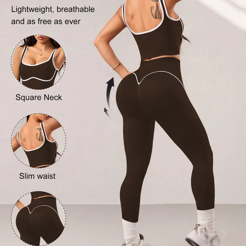 🔥 50% RABATT! 🧘‍♀️ Damen Yoga Set – Farbblock Sporttop & High Waist Leggings | Figurformend, Bequem & Für Jedes Workout ✨