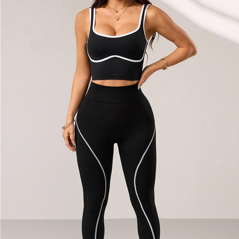 🔥 50% RABATT! 🧘‍♀️ Damen Yoga Set – Farbblock Sporttop & High Waist Leggings | Figurformend, Bequem & Für Jedes Workout ✨