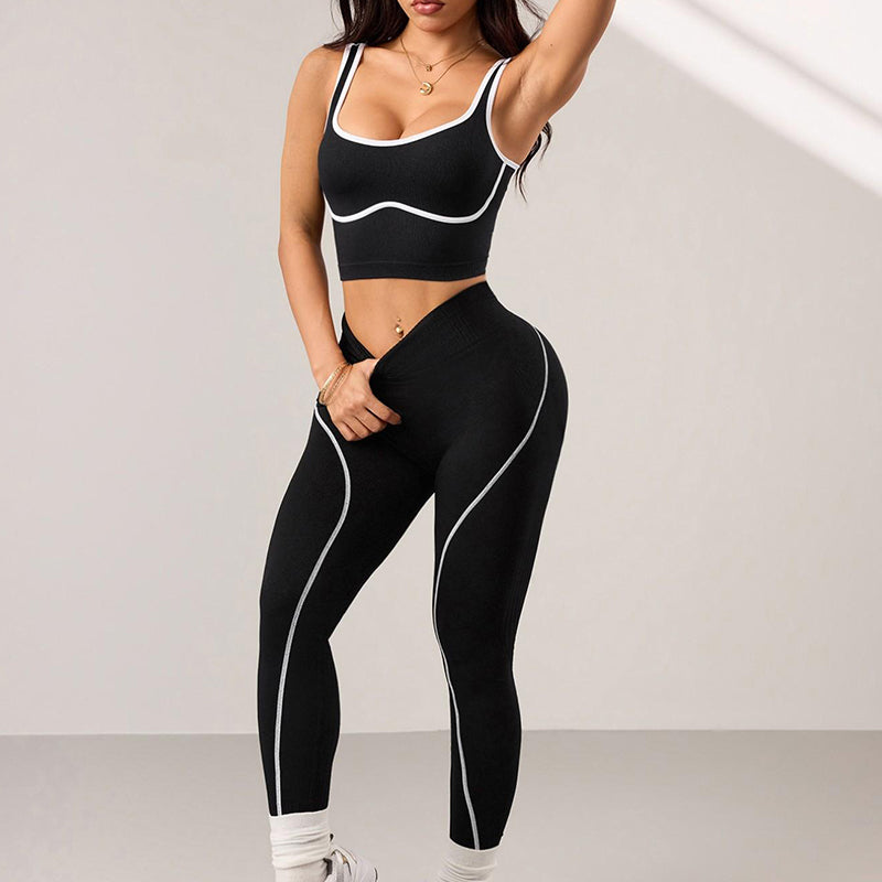 🔥 50% RABATT! 🧘‍♀️ Damen Yoga Set – Farbblock Sporttop & High Waist Leggings | Figurformend, Bequem & Für Jedes Workout ✨