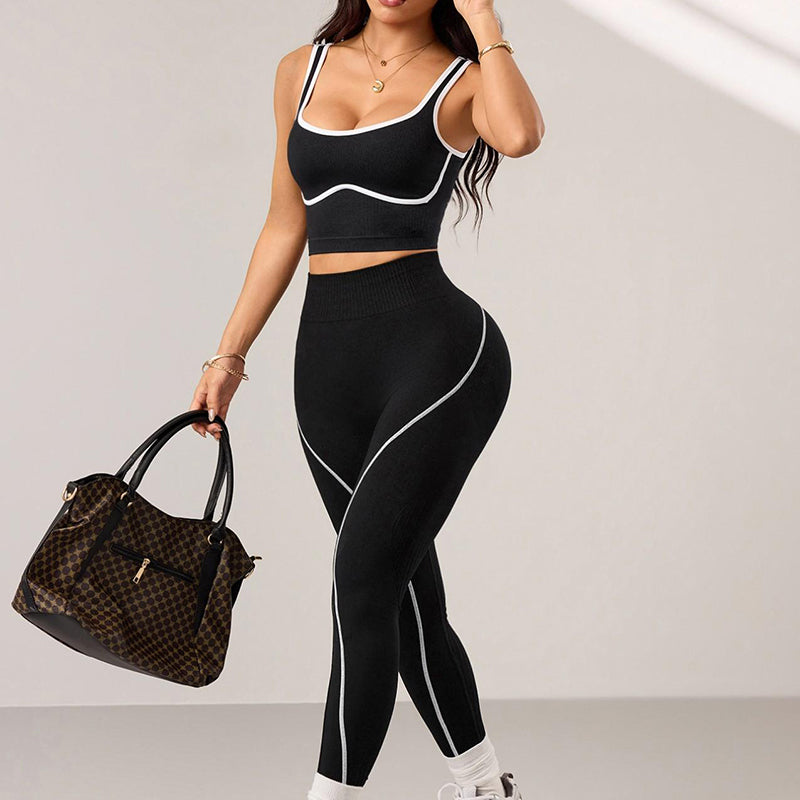 🔥 50% RABATT! 🧘‍♀️ Damen Yoga Set – Farbblock Sporttop & High Waist Leggings | Figurformend, Bequem & Für Jedes Workout ✨