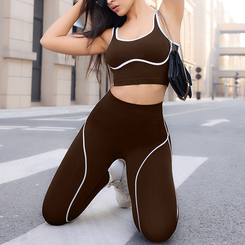🔥 50% RABATT! 🧘‍♀️ Damen Yoga Set – Farbblock Sporttop & High Waist Leggings | Figurformend, Bequem & Für Jedes Workout ✨