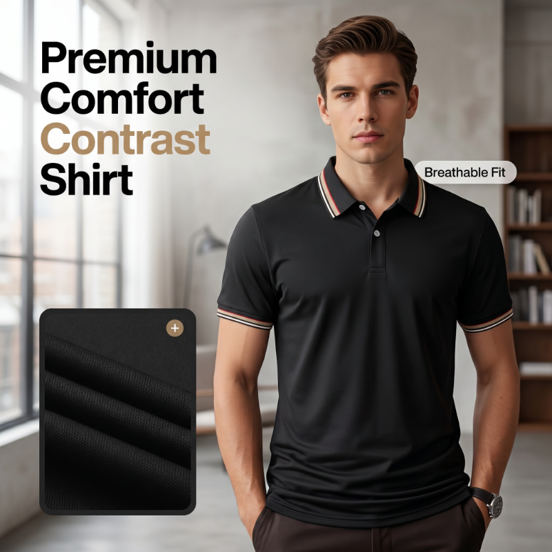 👔 Herren Poloshirt mit Kontrastkragen ☀️ Schnell Trocknend, Bequem & Ideal für Sommer und Freizeit