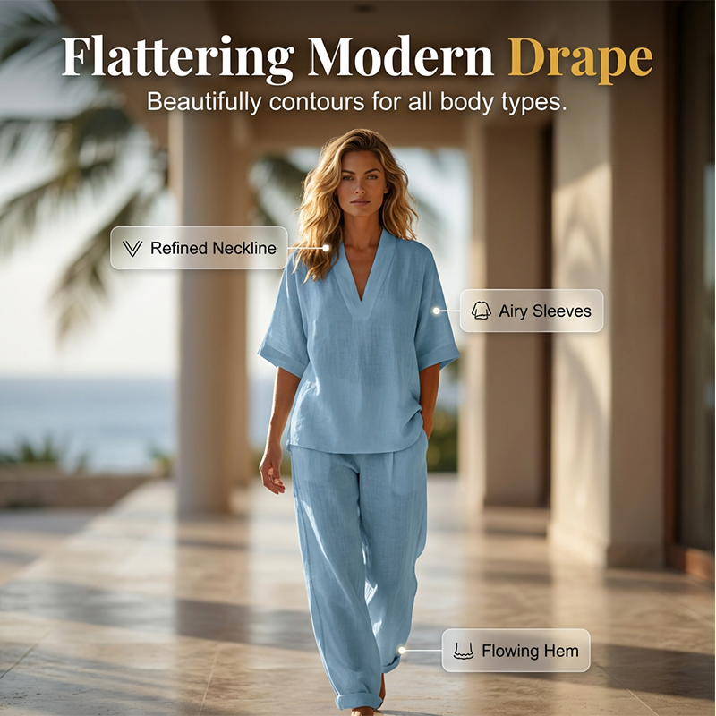 🥳🔥 2026 HOT SALE -50% 💞 Damen Casual Set: V-Ausschnitt Top & Wide-Leg Hose – modern, bequem & stilvoll ✨