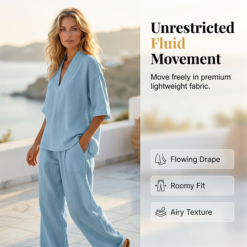 🥳🔥 2026 HOT SALE -50% 💞 Damen Casual Set: V-Ausschnitt Top & Wide-Leg Hose – modern, bequem & stilvoll ✨