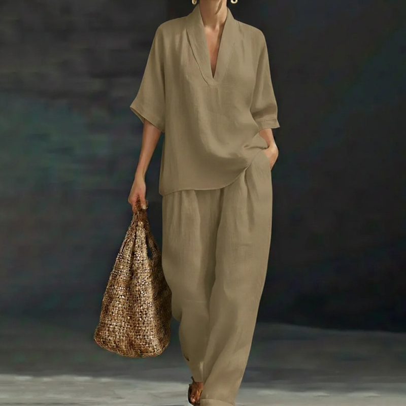🥳🔥 2026 HOT SALE -50% 💞 Damen Casual Set: V-Ausschnitt Top & Wide-Leg Hose – modern, bequem & stilvoll ✨