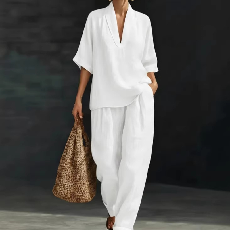 🥳🔥 2026 HOT SALE -50% 💞 Damen Casual Set: V-Ausschnitt Top & Wide-Leg Hose – modern, bequem & stilvoll ✨