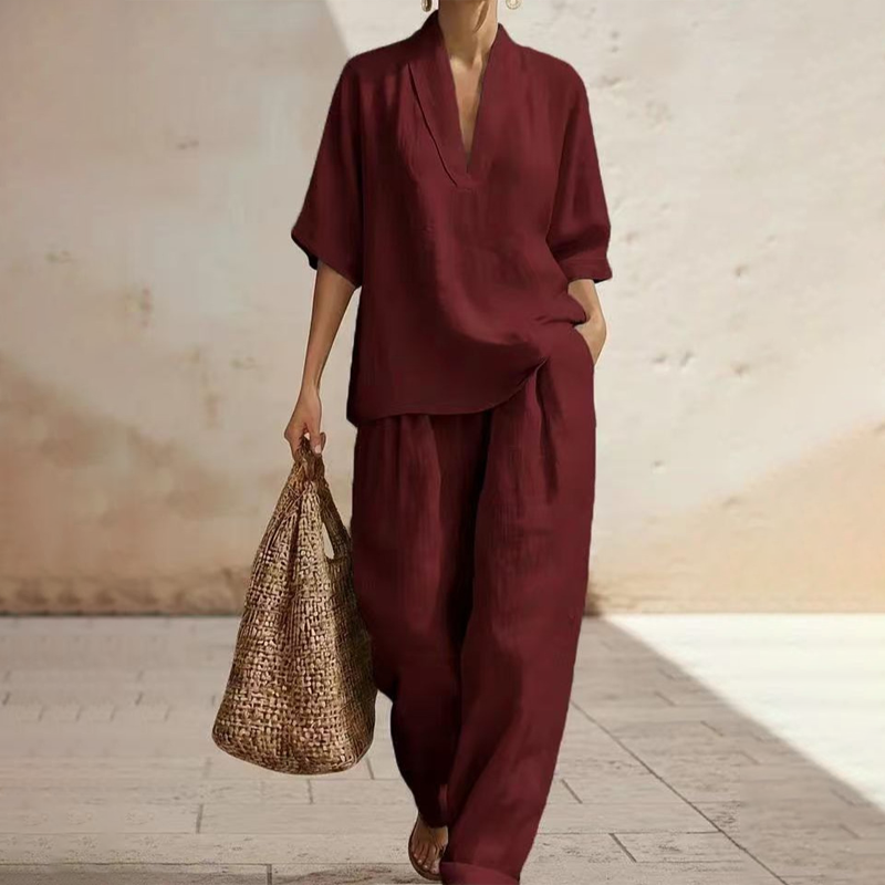 🥳🔥 2026 HOT SALE -50% 💞 Damen Casual Set: V-Ausschnitt Top & Wide-Leg Hose – modern, bequem & stilvoll ✨