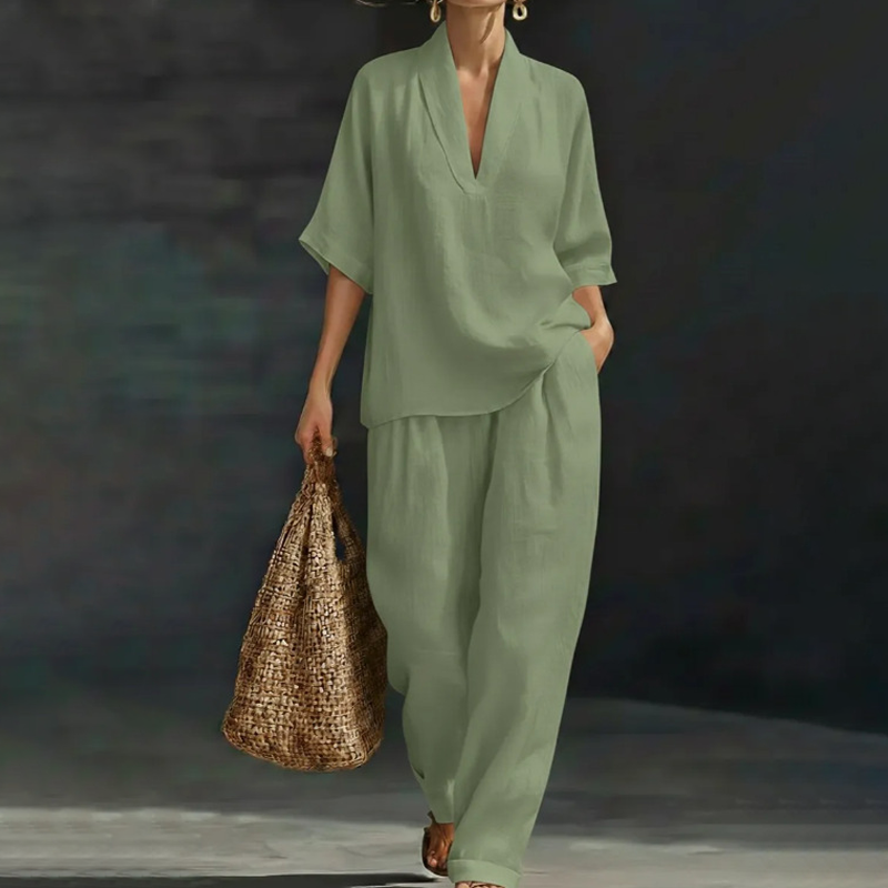 🥳🔥 2026 HOT SALE -50% 💞 Damen Casual Set: V-Ausschnitt Top & Wide-Leg Hose – modern, bequem & stilvoll ✨