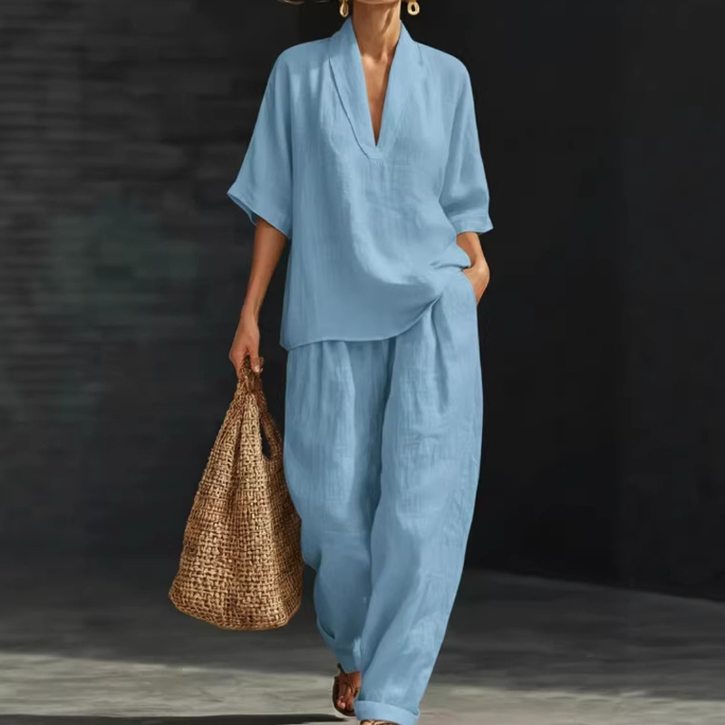 🥳🔥 2026 HOT SALE -50% 💞 Damen Casual Set: V-Ausschnitt Top & Wide-Leg Hose – modern, bequem & stilvoll ✨