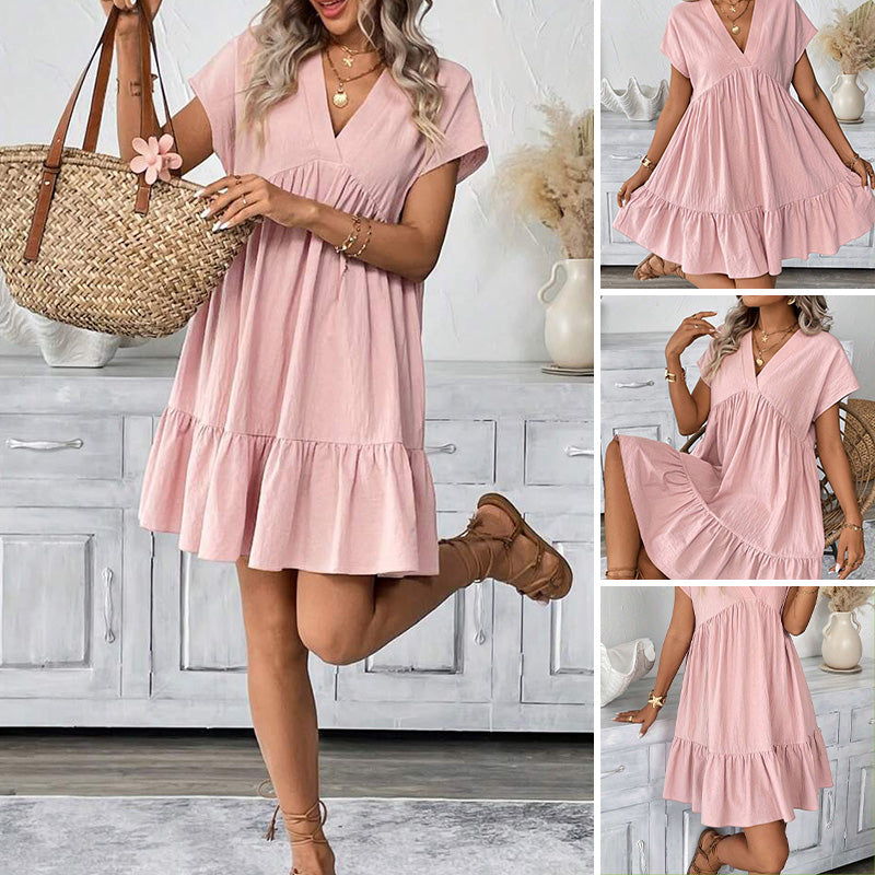 ✨ 50% RABATT! 👗 Elegantes V-Ausschnitt Damenkleid – Locker, Figurumschmeichelnd & Angenehm Leicht für Jeden Anlass