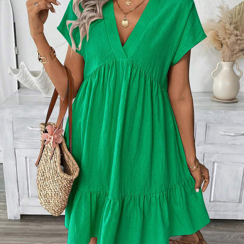 ✨ 50% RABATT! 👗 Elegantes V-Ausschnitt Damenkleid – Locker, Figurumschmeichelnd & Angenehm Leicht für Jeden Anlass