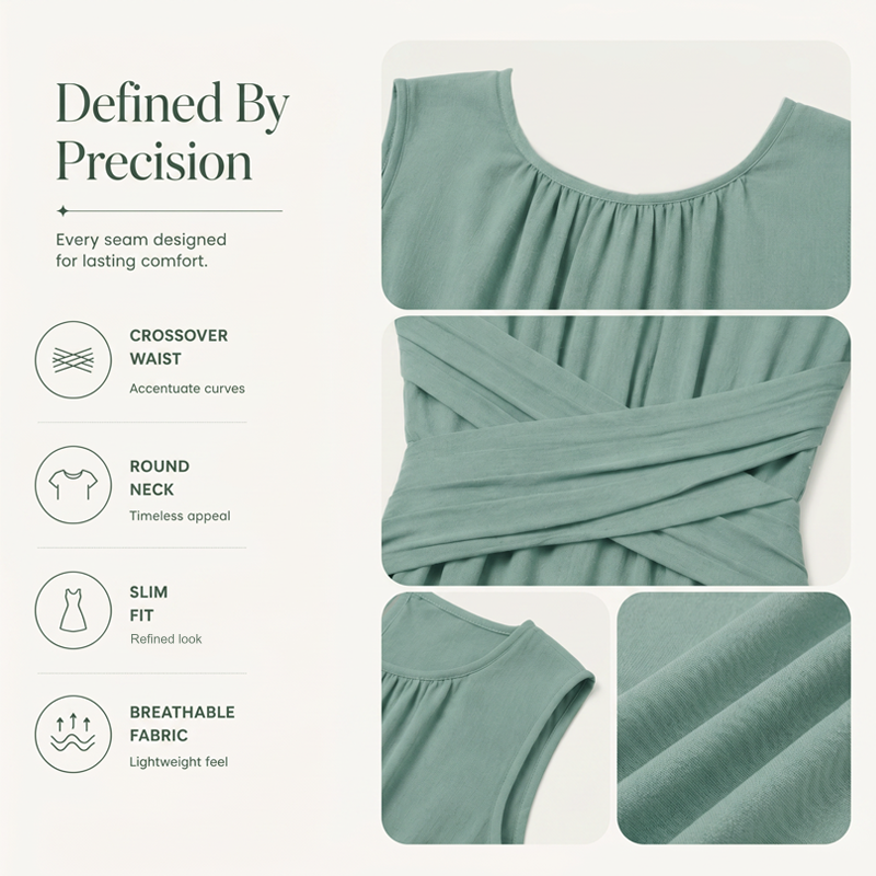 🌸 Damen Maxikleid ohne Ärmel ✨ Rundhalsausschnitt, Taillierte Passform & Eleganter Sommer-Look