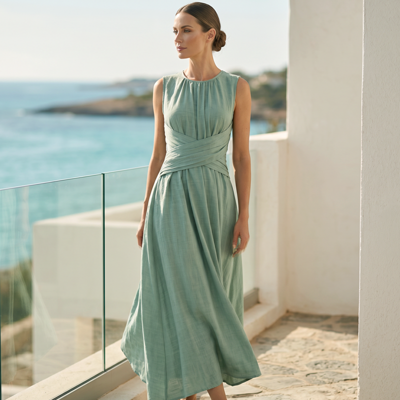 🌸 Damen Maxikleid ohne Ärmel ✨ Rundhalsausschnitt, Taillierte Passform & Eleganter Sommer-Look