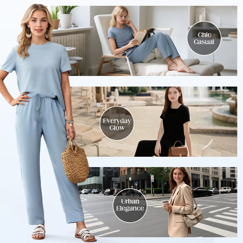 🌸 Damen Zweiteiler Set mit Kurzarmshirt & Culotte Hose ✨ Bequem, Locker & Ideal für Sommer und Freizeit