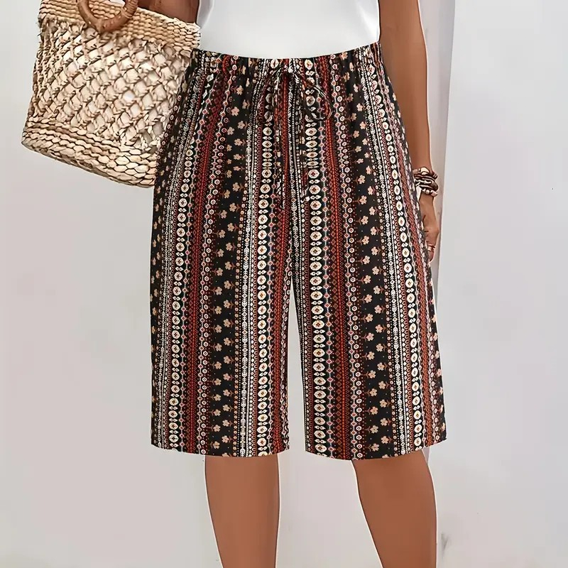 ⏰ 50 % RABATT – Nur für kurze Zeit 🌸 Damen Sommer-Culotte mit Retro-Muster ✨ Elastischer Bund, Lockerer Schnitt & Bequeme Passform
