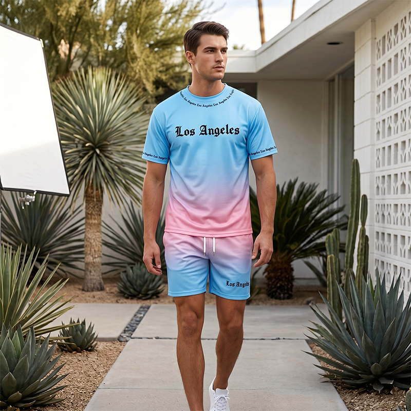 🌴 Herren Sommer-Set mit Print 👕 Lässiges T-Shirt & Shorts – Bequem für Freizeit, Strand und Urlaub