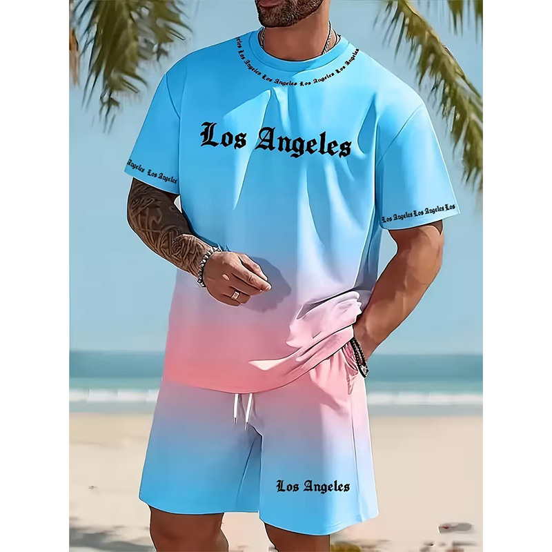 🌴 Herren Sommer-Set mit Print 👕 Lässiges T-Shirt & Shorts – Bequem für Freizeit, Strand und Urlaub