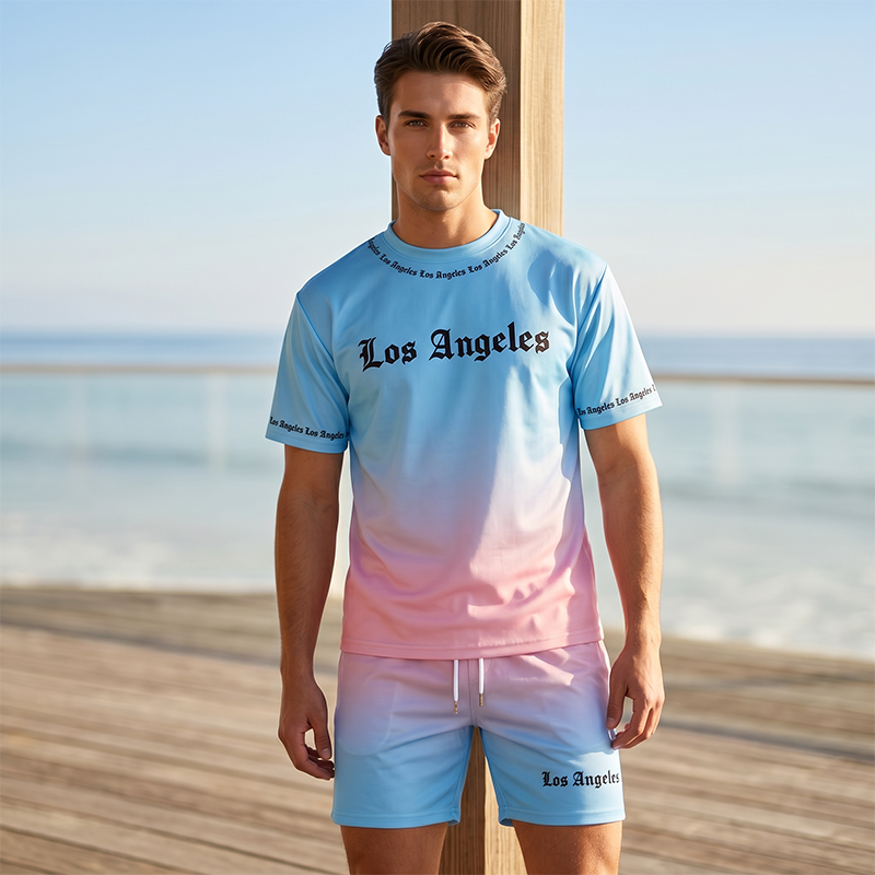 🌴 Herren Sommer-Set mit Print 👕 Lässiges T-Shirt & Shorts – Bequem für Freizeit, Strand und Urlaub