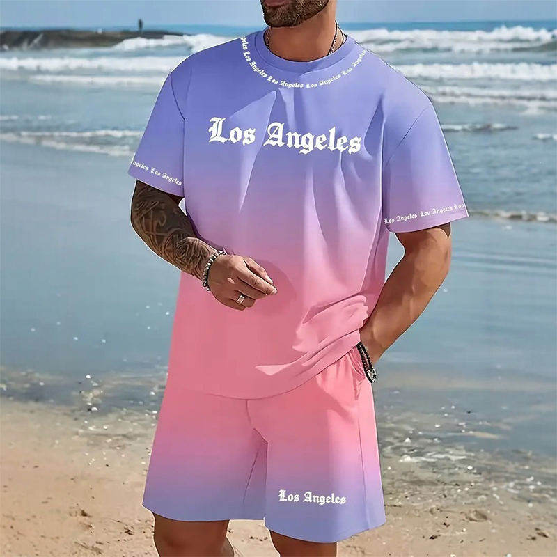 🌴 Herren Sommer-Set mit Print 👕 Lässiges T-Shirt & Shorts – Bequem für Freizeit, Strand und Urlaub