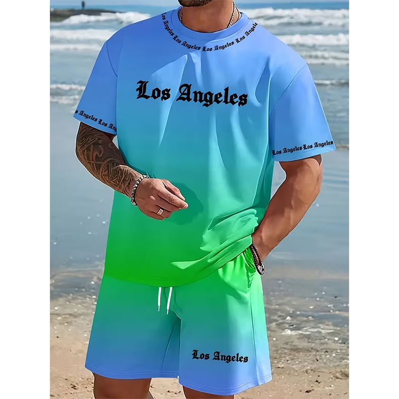🌴 Herren Sommer-Set mit Print 👕 Lässiges T-Shirt & Shorts – Bequem für Freizeit, Strand und Urlaub