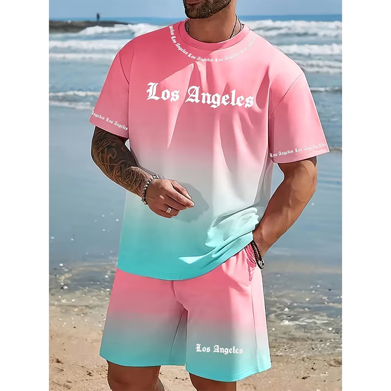 🌴 Herren Sommer-Set mit Print 👕 Lässiges T-Shirt & Shorts – Bequem für Freizeit, Strand und Urlaub