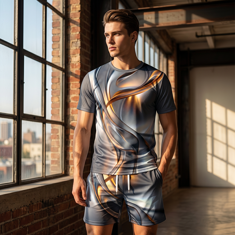 👕 Herren Freizeit-Set ☀️ T-Shirt mit Print & Shorts – Bequem und Ideal für den Sommer