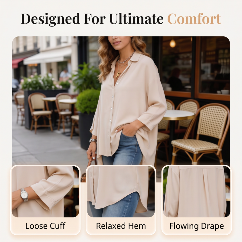 🔥 50% RABATT! 👚 Damen Bluse mit Kragen ✨ Lockere Passform, Langarm & Knopfleiste für Alltag und Freizeit