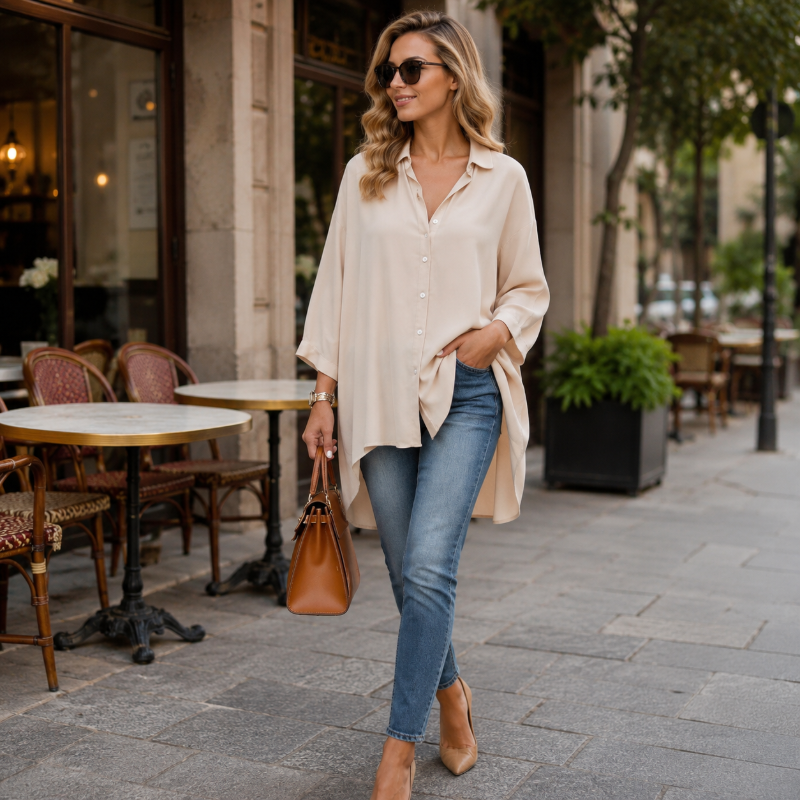 🔥 50% RABATT! 👚 Damen Bluse mit Kragen ✨ Lockere Passform, Langarm & Knopfleiste für Alltag und Freizeit
