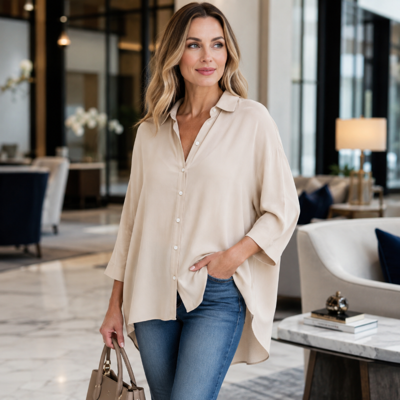 🔥 50% RABATT! 👚 Damen Bluse mit Kragen ✨ Lockere Passform, Langarm & Knopfleiste für Alltag und Freizeit