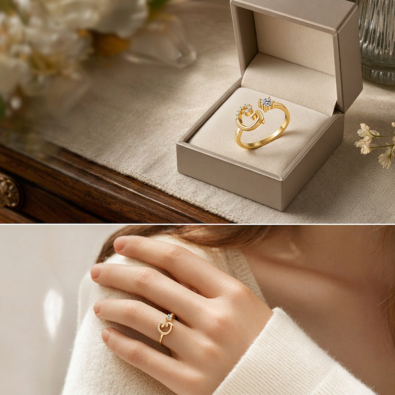 ⏰ 50 % RABATT – Nur für kurze Zeit 💍 Damen Ring mit Buchstaben ✨ Funkelnde Zirkonia-Verzierung, Verstellbare Größe & Elegantes Design