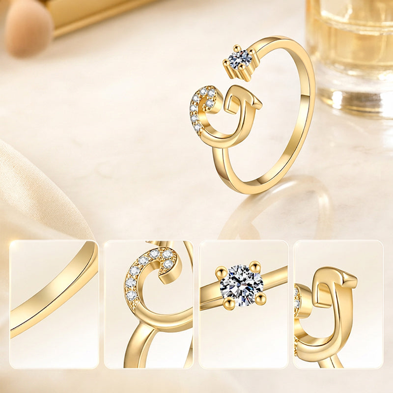 ⏰ 50 % RABATT – Nur für kurze Zeit 💍 Damen Ring mit Buchstaben ✨ Funkelnde Zirkonia-Verzierung, Verstellbare Größe & Elegantes Design
