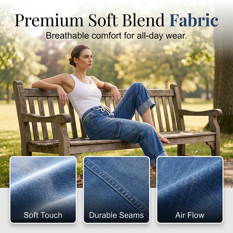 ⏰ 50 % RABATT – Nur für kurze Zeit 👖 Damen Cargo-Jeans mit Weitem Bein ✨ Mehrere Taschen, Bequeme Passform & Perfekt für Alltag und Freizeit