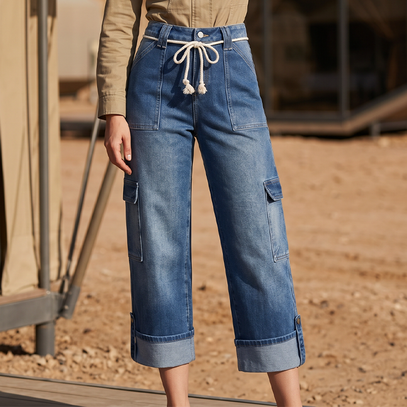 ⏰ 50 % RABATT – Nur für kurze Zeit 👖 Damen Cargo-Jeans mit Weitem Bein ✨ Mehrere Taschen, Bequeme Passform & Perfekt für Alltag und Freizeit