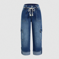 ⏰ 50 % RABATT – Nur für kurze Zeit 👖 Damen Cargo-Jeans mit Weitem Bein ✨ Mehrere Taschen, Bequeme Passform & Perfekt für Alltag und Freizeit