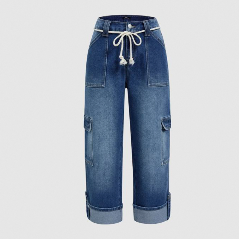 ⏰ 50 % RABATT – Nur für kurze Zeit 👖 Damen Cargo-Jeans mit Weitem Bein ✨ Mehrere Taschen, Bequeme Passform & Perfekt für Alltag und Freizeit