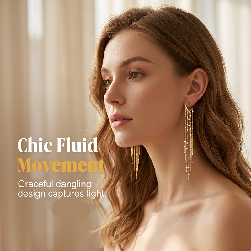 💫 50% RABATT! ✨ Lange Damen Ohrclips mit Metallfransen 💎 Elegantes Design, Modern & Vielseitig Kombinierbar