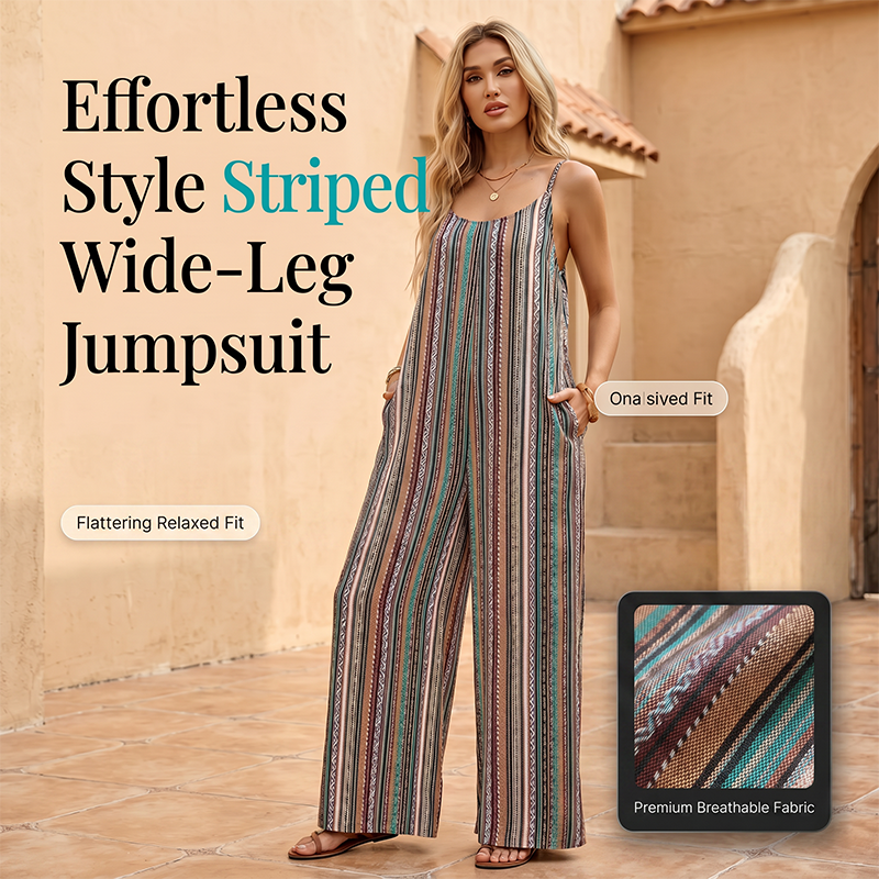 🔥 50% RABATT! 👗 Damen Gestreifter Jumpsuit ✨ Weites Bein, Luftig & Perfekt für Sommer, Urlaub und Alltag