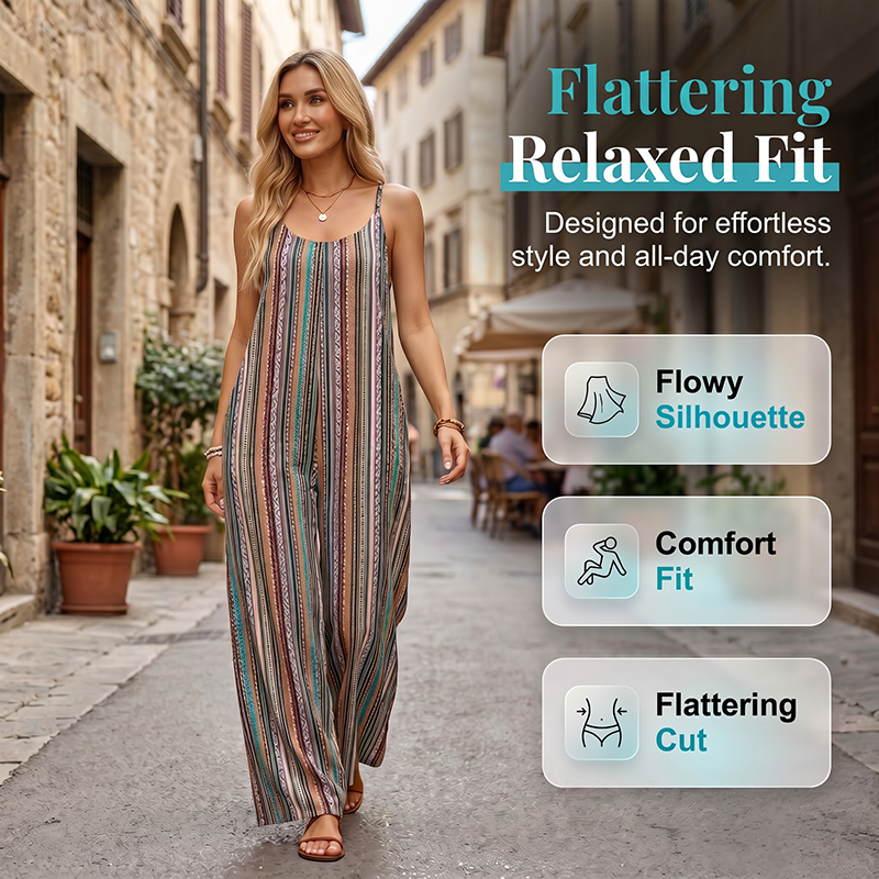 🔥 50% RABATT! 👗 Damen Gestreifter Jumpsuit ✨ Weites Bein, Luftig & Perfekt für Sommer, Urlaub und Alltag