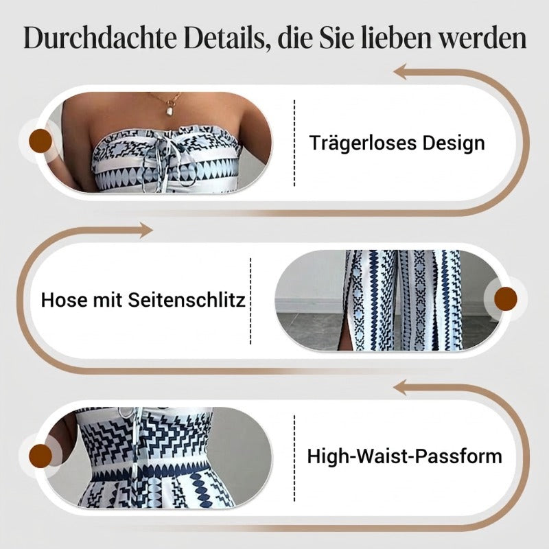 👗💙 Geometrischer Jumpsuit mit Halter-Ausschnitt & Seitenschlitz!