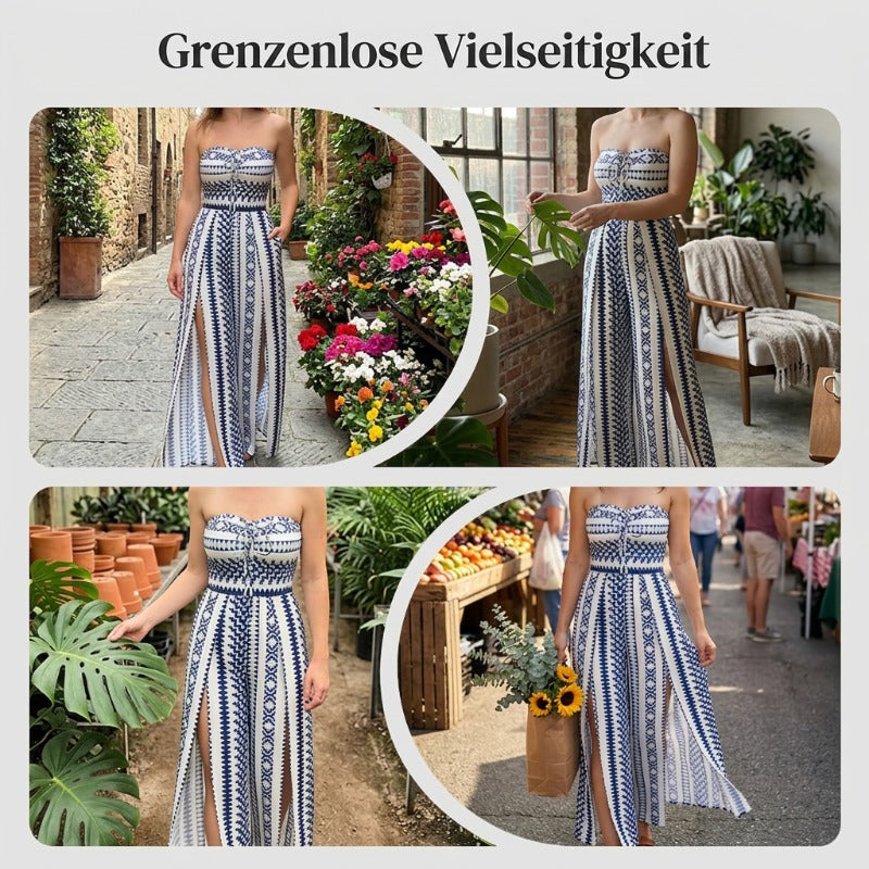 👗💙 Geometrischer Jumpsuit mit Halter-Ausschnitt & Seitenschlitz!