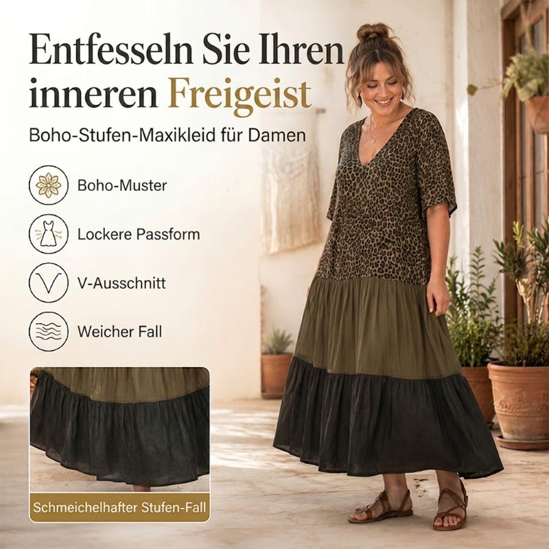 📢Mid-Season Sale: −50% nur für kurze Zeit⏰Bohemian gestuftes Maxikleid mit Leopardenmuster