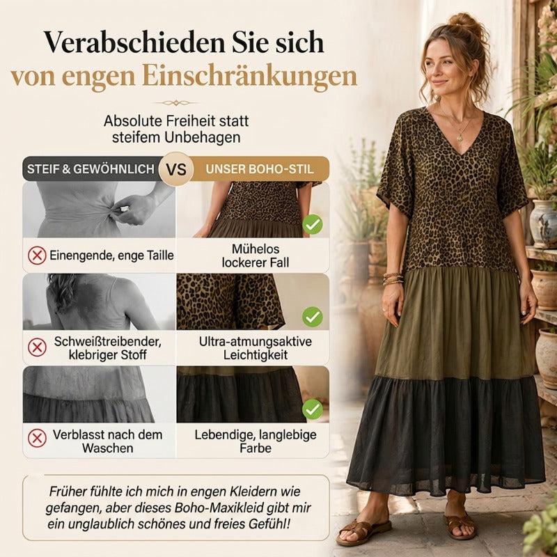 📢Mid-Season Sale: −50% nur für kurze Zeit⏰Bohemian gestuftes Maxikleid mit Leopardenmuster